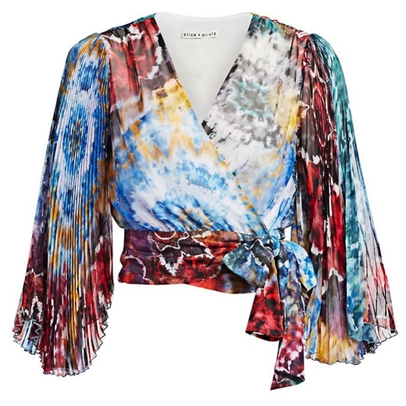Alice + Olivia Tops - Alice + Olivia Tie Dye Kaleidoscope Bray Pleated Sleeve Wrap Blouse NWT